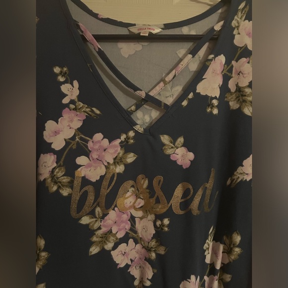 Plus size Stella Tweed shirt, top, blue floral, blessed, size 2X - Picture 3 of 8